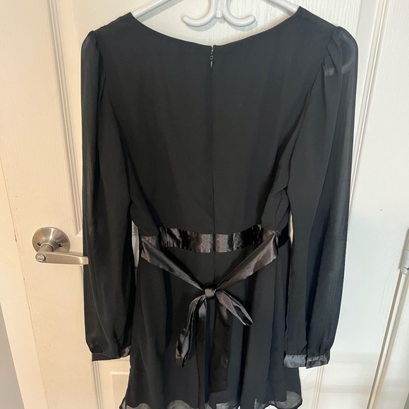 Lulus Black Mesh Sleeve Dress ✨ - Picture 3 of 4